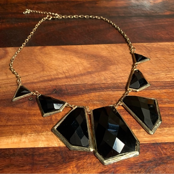 Faceted Jet Colored Geometric Resin Cabochon Necklace - Picture 3 of 7